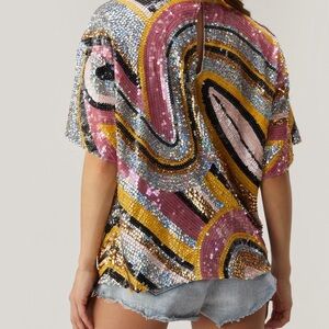 Abstract statement sequin boxy top